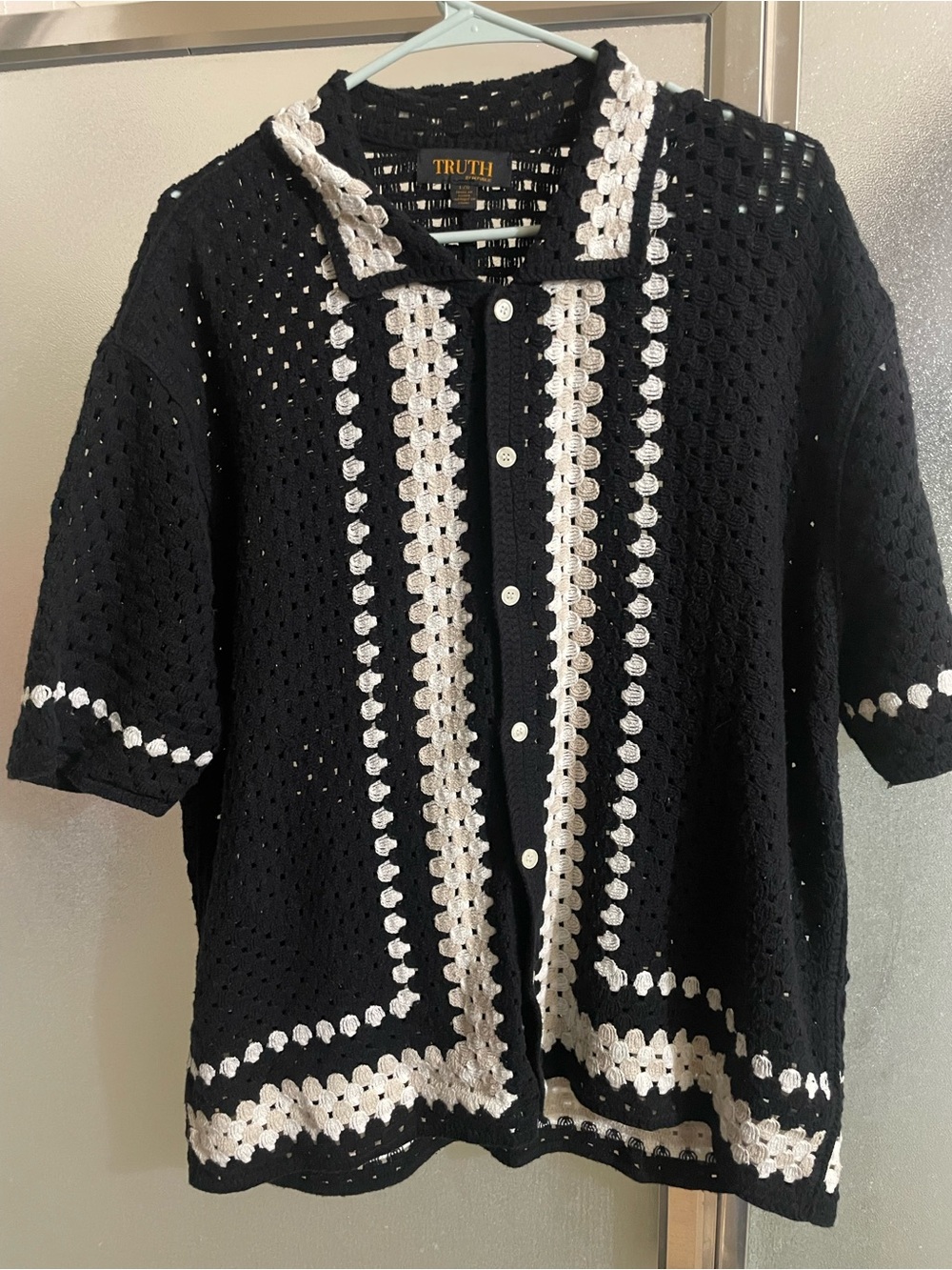 Truth Black and White Crochet Button-Down Shirt